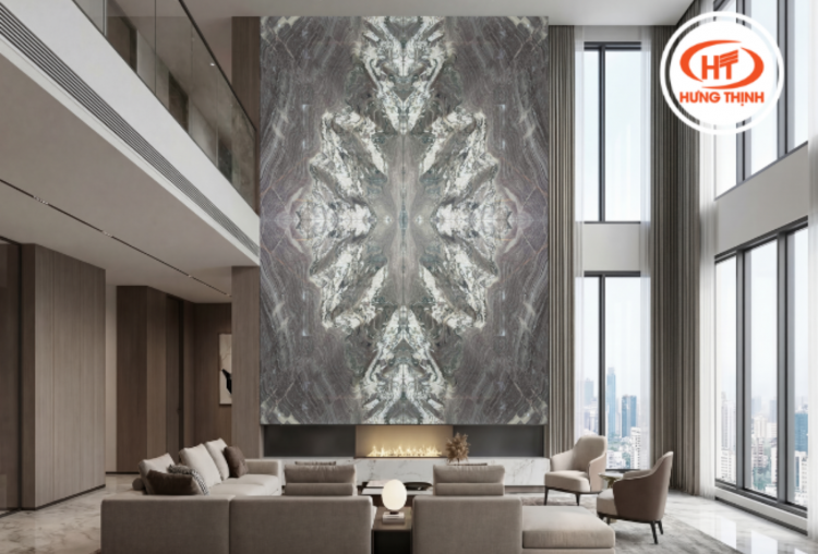 Vách TV đá quartz tạo điểm nhấn sang trọng