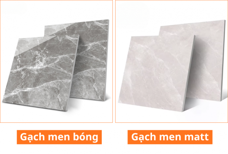 Bề mặt gạch men bóng và gạch men matt