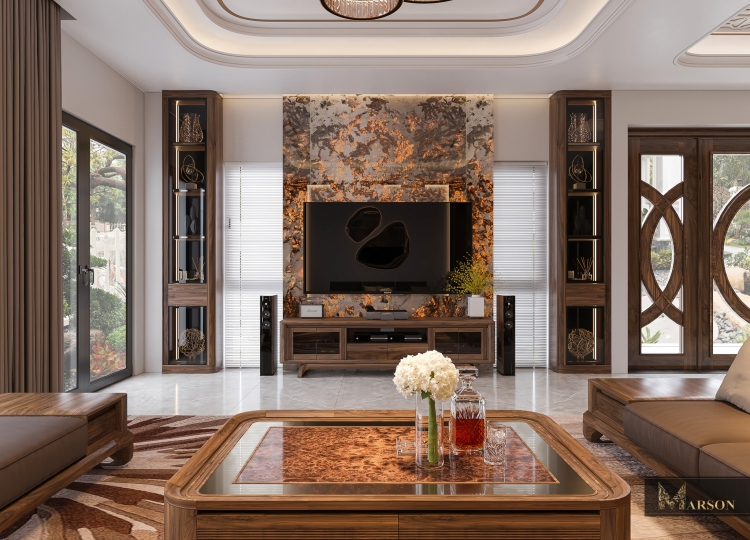 Đá granite ốp tường phòng khách sang trọng