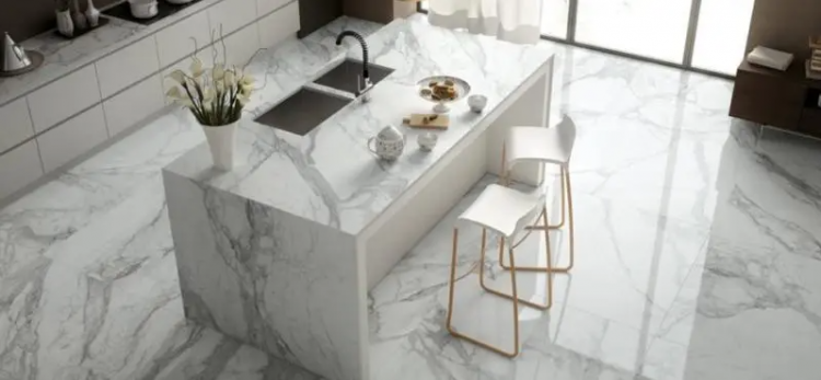 Đá marble trắng vân mây lát sàn
