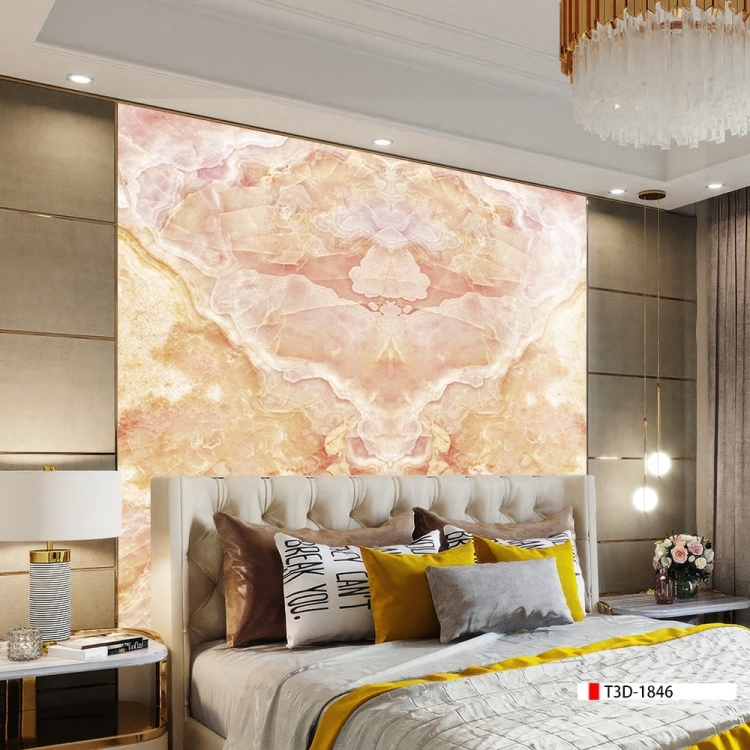 Ốp đầu giường với họa tiết nhẹ nhàng, tạo cảm giác thư giãn, ấm áp.