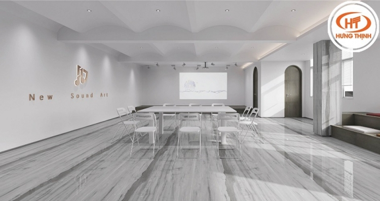 Không gian sang trọng với đá nung kết lát sàn hiện đại