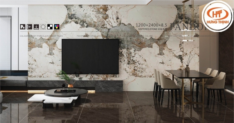 Đá nung kết vân lát sàn phòng khách sang trọng