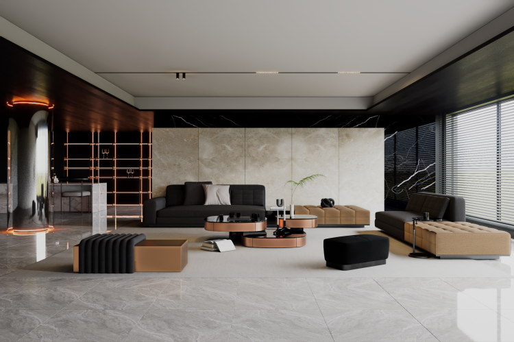 Sàn đá nung kết bền chắc và sang trọng cho phòng khách