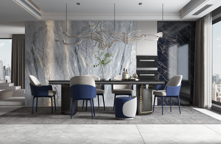 Thiết kế tường trang trí hiện đại với đá nung kết khổ lớn