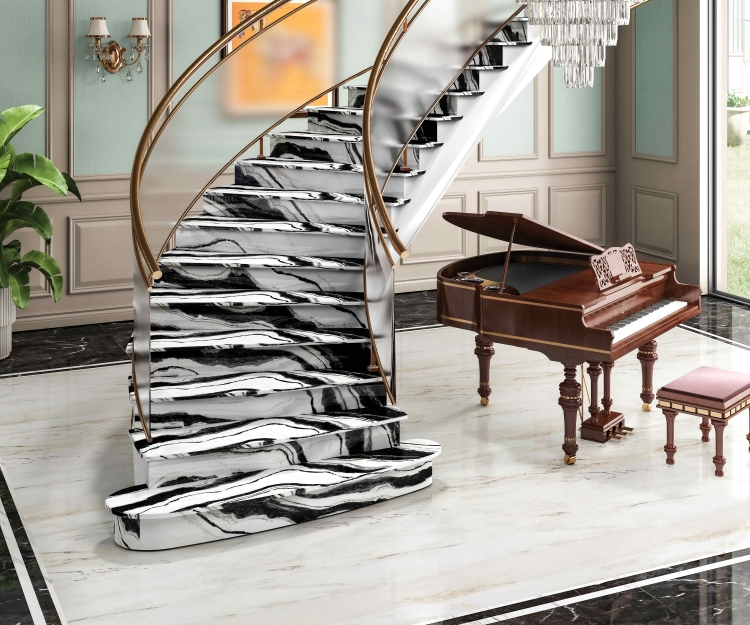 Vân đá tinh tế giúp cầu thang trở thành điểm nhấn nội thất