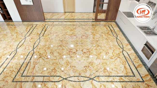 Sàn đá Solarius mang lại cảm giác sạch sẽ, sáng sủa và có độ bền cao, phù hợp khu vực đi lại nhiều.