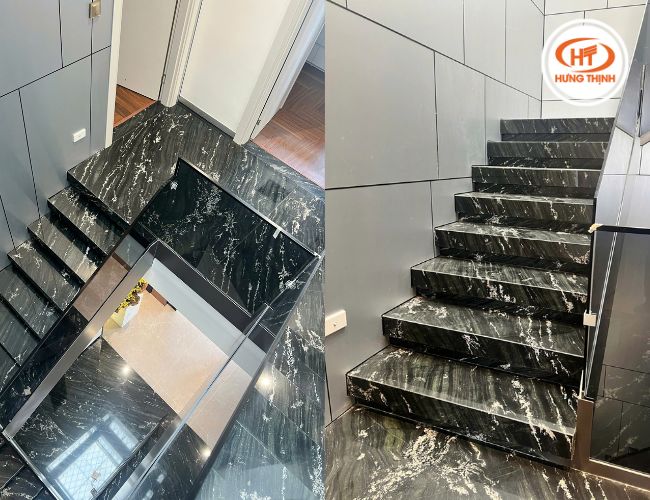 Cầu thang đá Olivia Green chắc chắn, vân đá tự nhiên độc đáo, mang đến sự mạnh mẽ và tinh tế cho không gian.