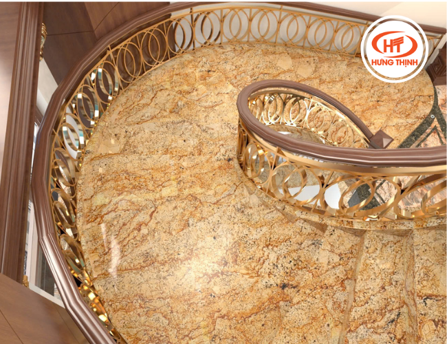 Cầu thang đá Solarius bền chắc, vân đá tự nhiên tinh tế giúp không gian thêm phần ấn tượng và hiện đại.