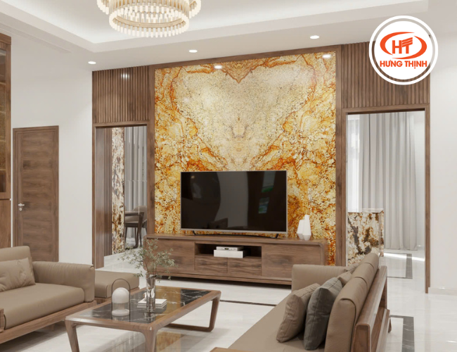Đá Solarius ốp tường tạo chiều sâu không gian, tăng tính thẩm mỹ và sự sang trọng cho nội thất.