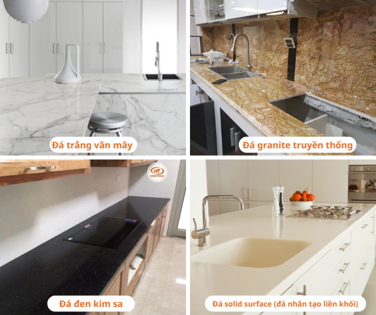 đá bếp trắng vân mây