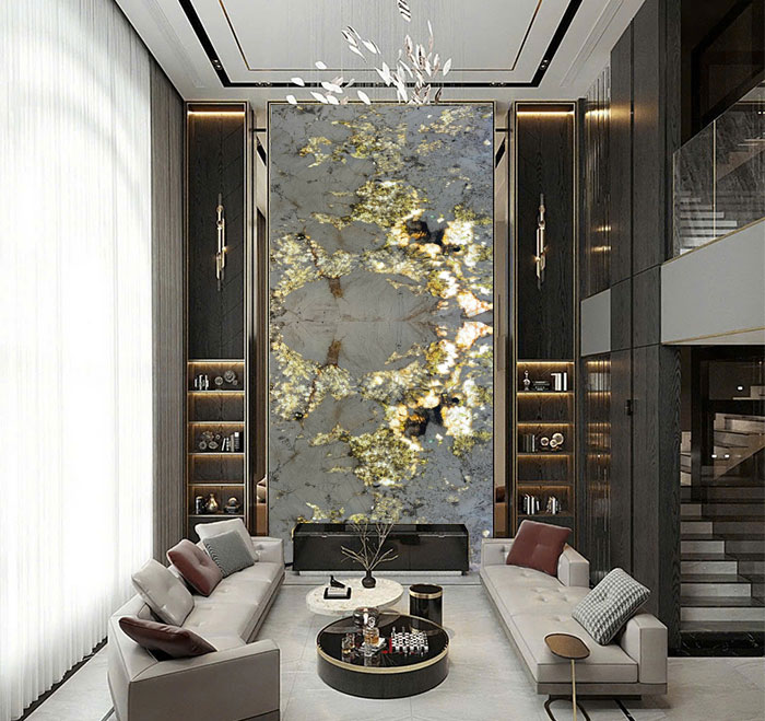 đá ốp vách thông tầng 