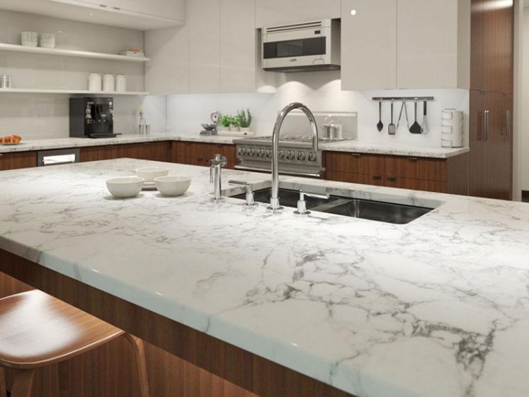 Mặt bếp marble trắng vân mây tinh tế