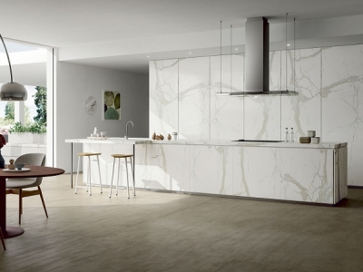 Gạch ốp nhà bếp màu trắng sang trọng