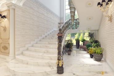 Đá ốp lát cầu thang trắng 