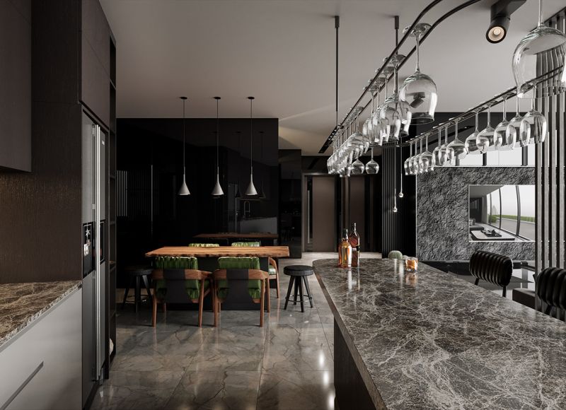 Mẫu đá ốp phòng bếp đen sang trọng